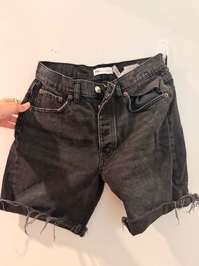 ZARA Washed Black Denim Cutoff Shorts